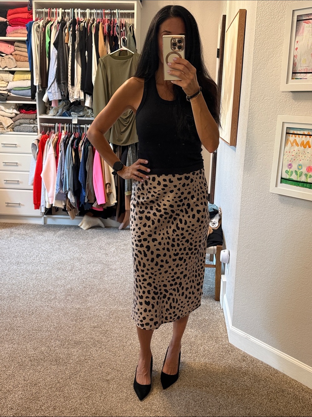 Amazon Leopard Print Midi Skirt - Beige and Black